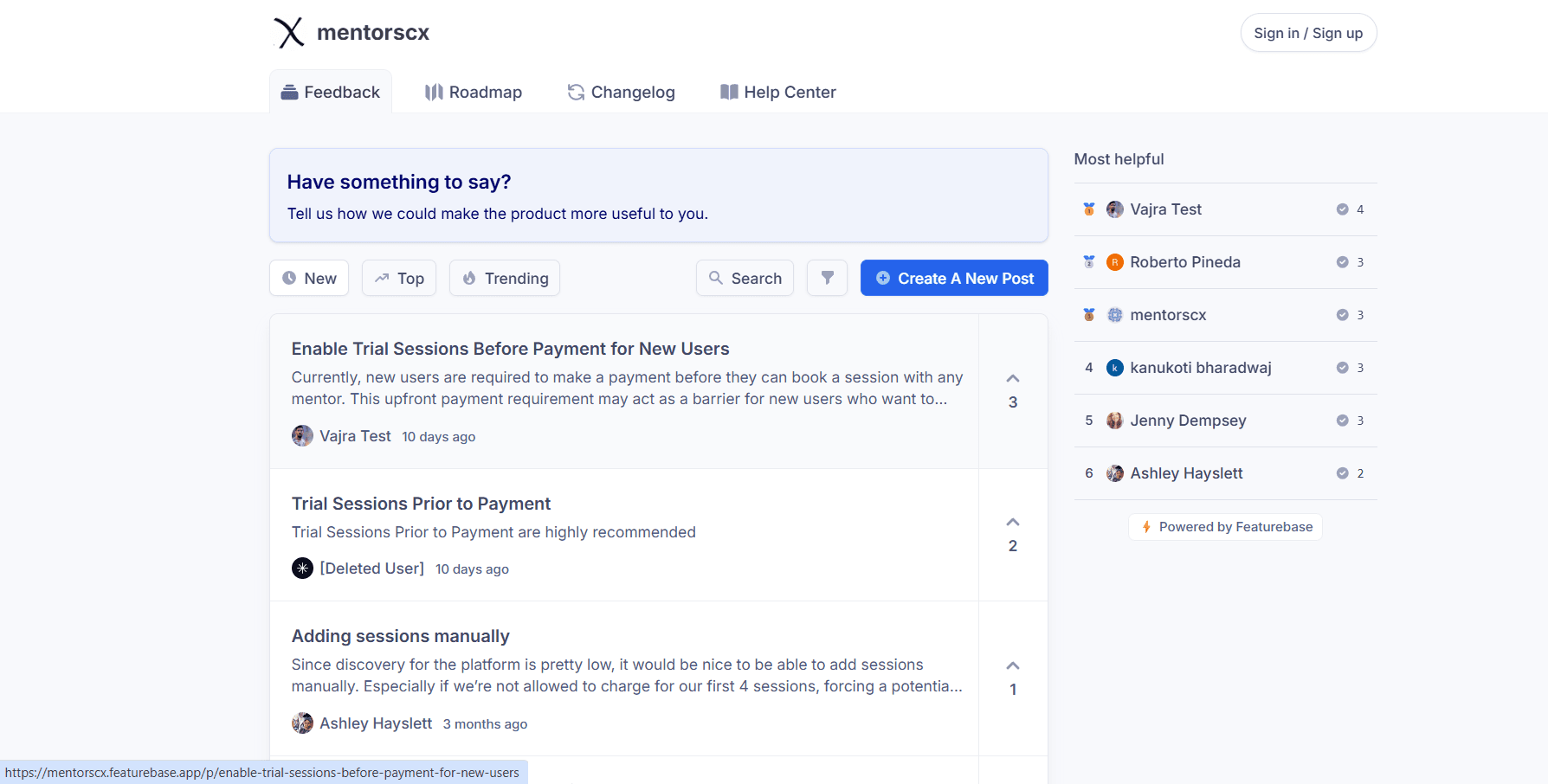 Feedback page