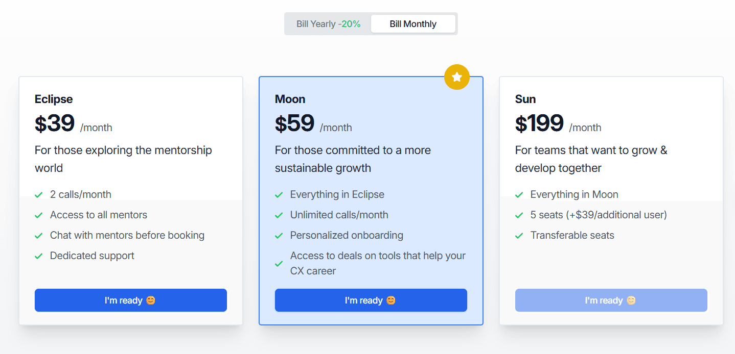 Mentors CX Pricing plans