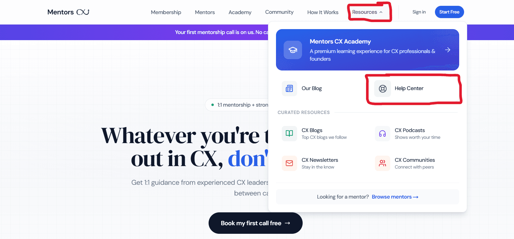 Mentors CX main navigator