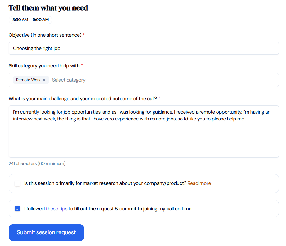Session request example